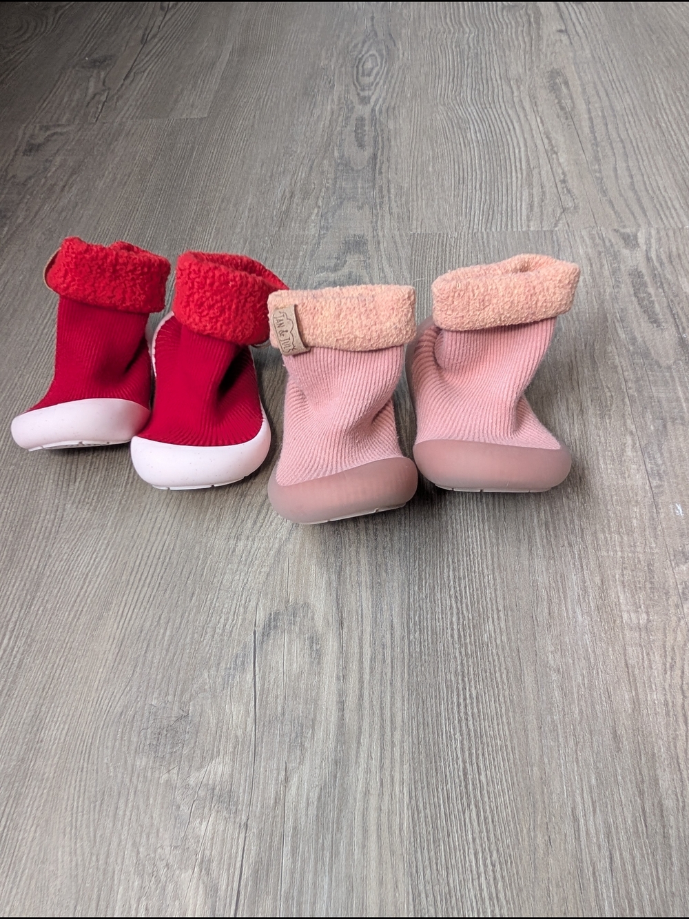 Jan and Jul Cozy Sock Shoes Lot of 2 Red‎ and Pink Size 5